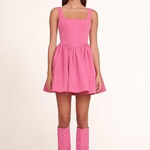 Staud Pink Fit-and-Flare Mini Dress with Corset Bodice